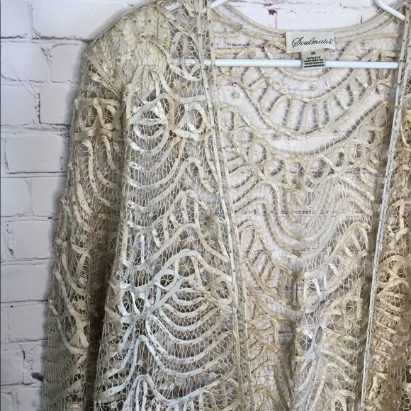 Soulmates Women New 2 Pc Crochet 100% Silk Hand‎ Crafted Top,Jacket /Blazer - Picture 10 of 14